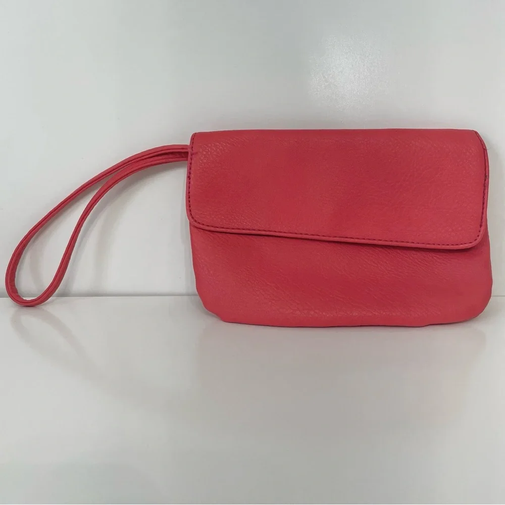 Women's Coral Pebbled Wristlet Clutch Asymmetrical Purse Bag